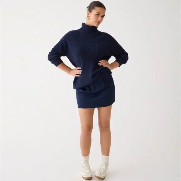 J.Crew Cotton-Cashmere Blend Ribbed Turtleneck Sweater Relaxed Fit Navy Small - Picture 1 of 9